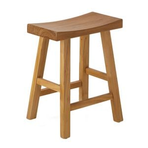 Oikiture Wooden Stool Elm Wood Kitchen Dining Stool Café Seat Natural Timber