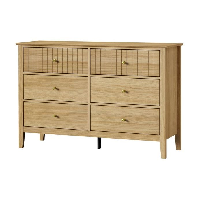 Oikiture 6 Chest of Drawers Tallboy Storage Natural