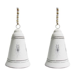2x LVD Metal Bell Christmas Tree Hanging Ornament Festive Decor 15x9.5cm White