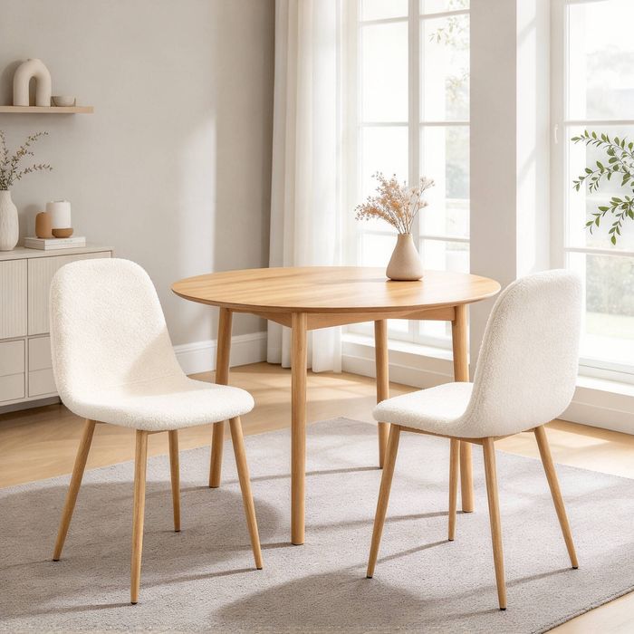 Oikiture 2x Dining Chairs Kitchen Accent Chair Lounge Sherpa White and Wooden