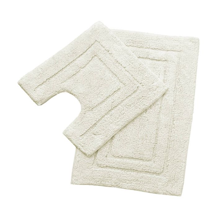 2pc Renee Taylor Tufted Bath/Contour Mat Set Cotton 2200GSM Toilet/Shower Linen