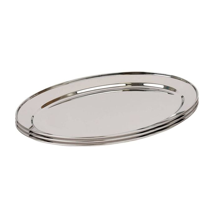 Argon Tableware 3x Oval Serving Platters - 40 x 27cm - Stainless Steel Dinner Tray Oval Plate Small Appetizer Serving Dishes