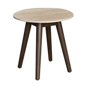 Milo 50cm Round Lamp Table Sintered Stone Travertine Top Walnut
