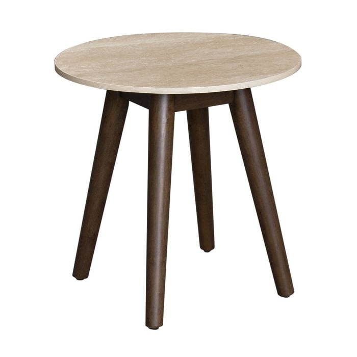 Milo 50cm Round Lamp Table Sintered Stone Travertine Top Walnut