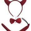 DEVIL HEADBAND Red Furry Horns Ears Marabou Trim Halloween Shiny Headpiece