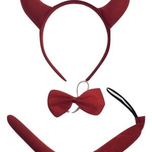 DEVIL HEADBAND Red Furry Horns Ears Marabou Trim Halloween Shiny Headpiece