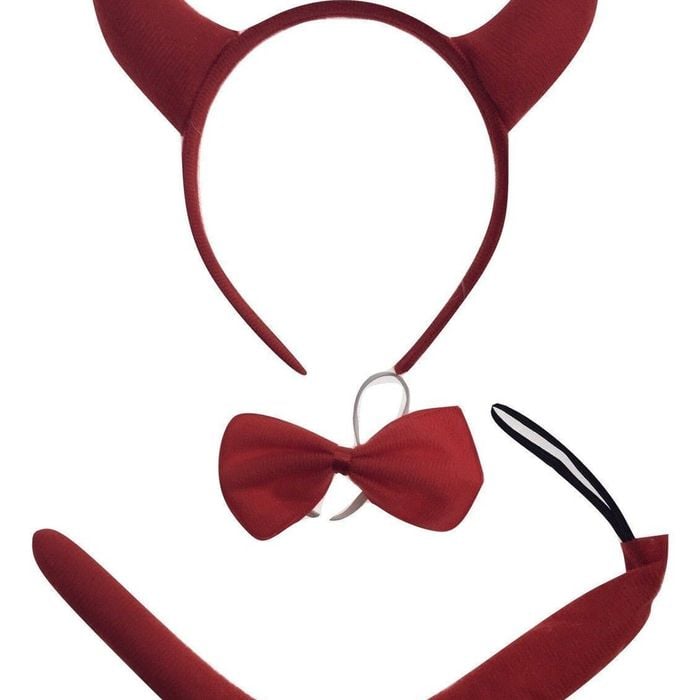 DEVIL HEADBAND Red Furry Horns Ears Marabou Trim Halloween Shiny Headpiece