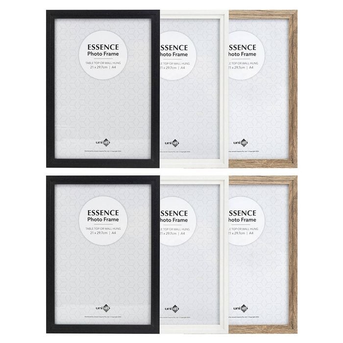 6PK Unigift Essence 21x30cm MDF/Glass A4 Picture Frame - Assorted