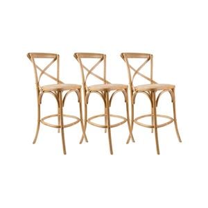 Aster 3pc Crossback Bar Stools Dining Chair Solid Birch Timber Rattan Seat - Oak