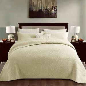 100% Cotton Coverlet Set Floral Cream Queen
