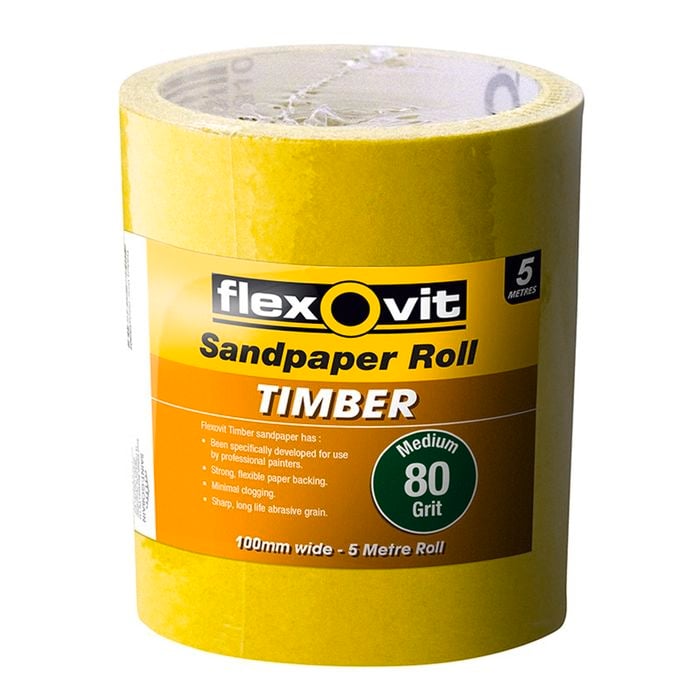Flexovit Timber Sandpaper Roll 115mm x 5m - 80 Grit