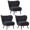 Oikiture 3x Armchair Lounge Chair with Lumbar Pillow Wingback Velvet Charcoal
