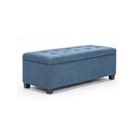 La Bella 102cm Dark Blue Storage Ottoman Stool Fabric