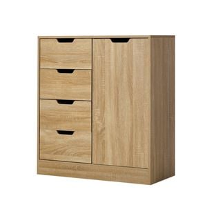Oikiture Storage Cabinet Bathroom Buffet 4 Drawer Freestanding Cupboard Natural