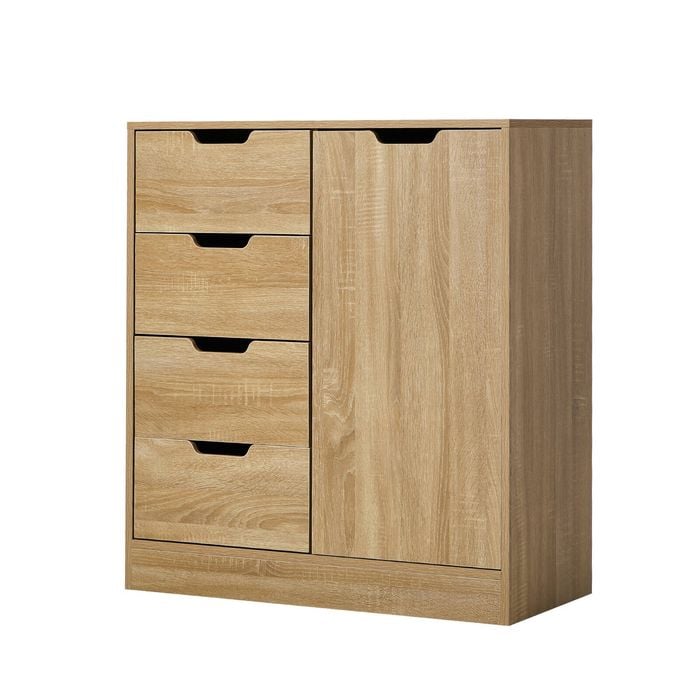 Oikiture Storage Cabinet Bathroom Buffet 4 Drawer Freestanding Cupboard Natural