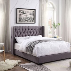 Bologna Premium Fabric Queen Bed Frame Grey