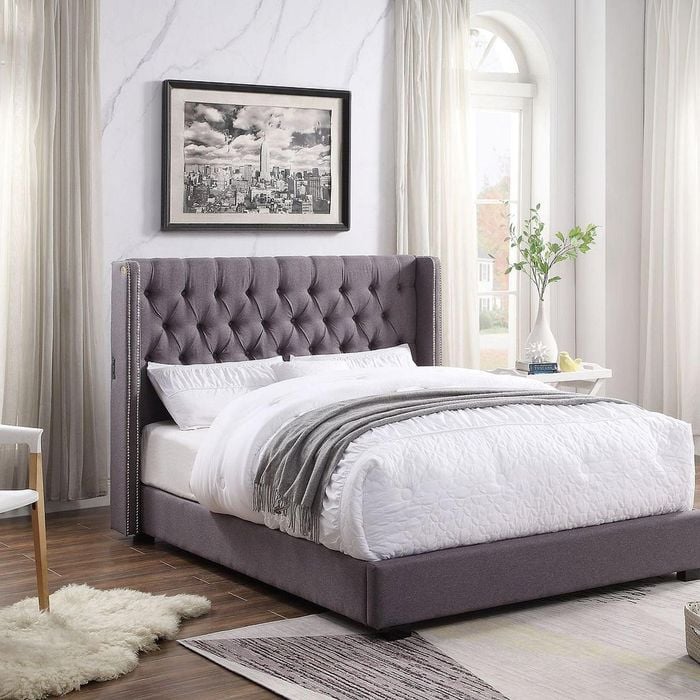 Bologna Premium Fabric Queen Bed Frame Grey
