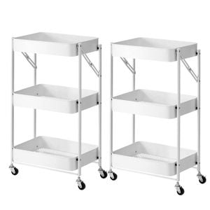 SOGA 2X 3 Tier Steel White Foldable Carts with Wheels