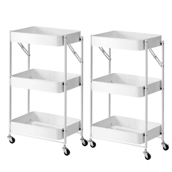 SOGA 2X 3 Tier Steel White Foldable Carts with Wheels