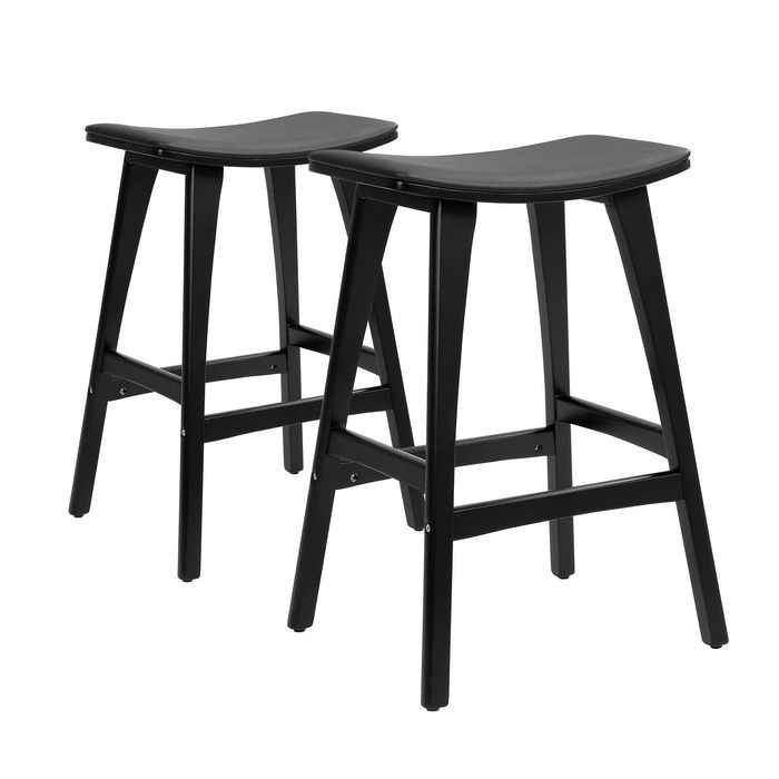 2X 65cm Wooden Bar Stool Padded PU Leather KANSO - BLACK - KANSO | Black | Bar Stool