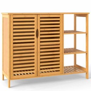 Costway Bamboo Storage Cabinet Buffet Cupboard Sideboard Laundry Shelf
