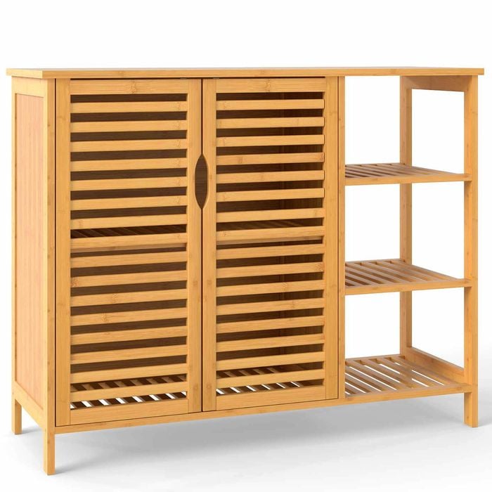 Costway Bamboo Storage Cabinet Buffet Cupboard Sideboard Laundry Shelf