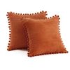 Catzon 2 Pcs Boho Decorative Throw Pillow Covers with Pom-poms for Sofa-Orange