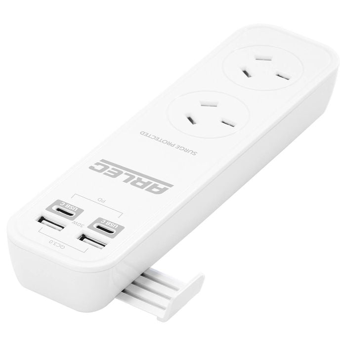 Arlec 2 Outlet Portable Powerboard with PD30W Rapid Charging USB 2xA & 2xC