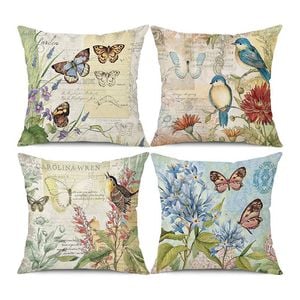 Catzon 4 Pcs Linen Throw Pillow Covers Watercolor Flower for Bed Sofa Decor 40X40cm