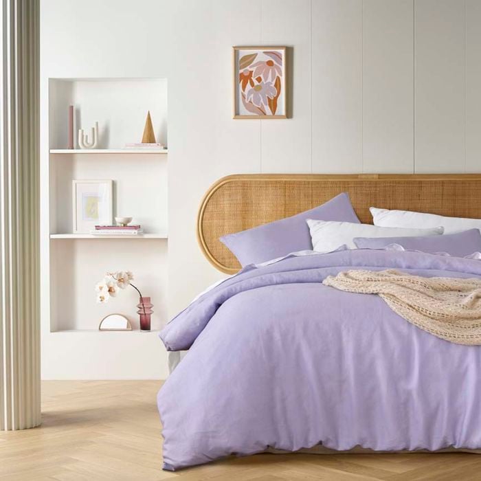 Vintage Design Homewares Super King Light Slate Grey Lilac French Linen Quilt Cover Set