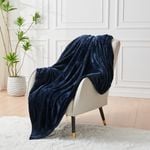 LINENOVA Flannel Fleece Blanket Cozy Soft Throw Blanket-Navy