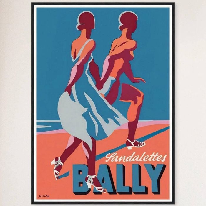 Galrie Bally Sandalettes Vintage 1950s Advertising Poster - Timeless Fashion Art Decor, Black Frame, 50 x 70cm (20 x 28inch)