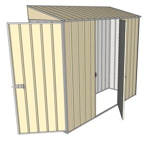 Build-a-Shed 0.8 x 2.3 x 2m Skillion Dual Hinged Door Shed - Cream