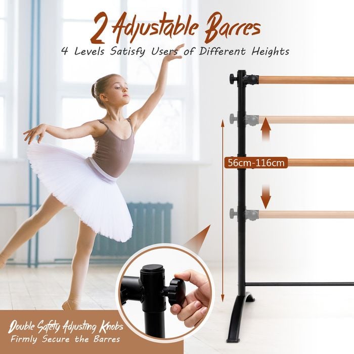 Costway 125CM Portable Ballet Barre Wood Double Dance Bars