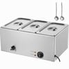 VEVOR 54x36x25cm Commercial Electric Food Warmer 3-Pan Countertop Buffet 16.5L Bain Marie