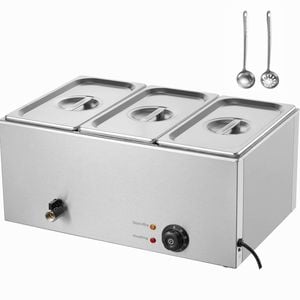 VEVOR 54x36x25cm Commercial Electric Food Warmer 3-Pan Countertop Buffet 16.5L Bain Marie