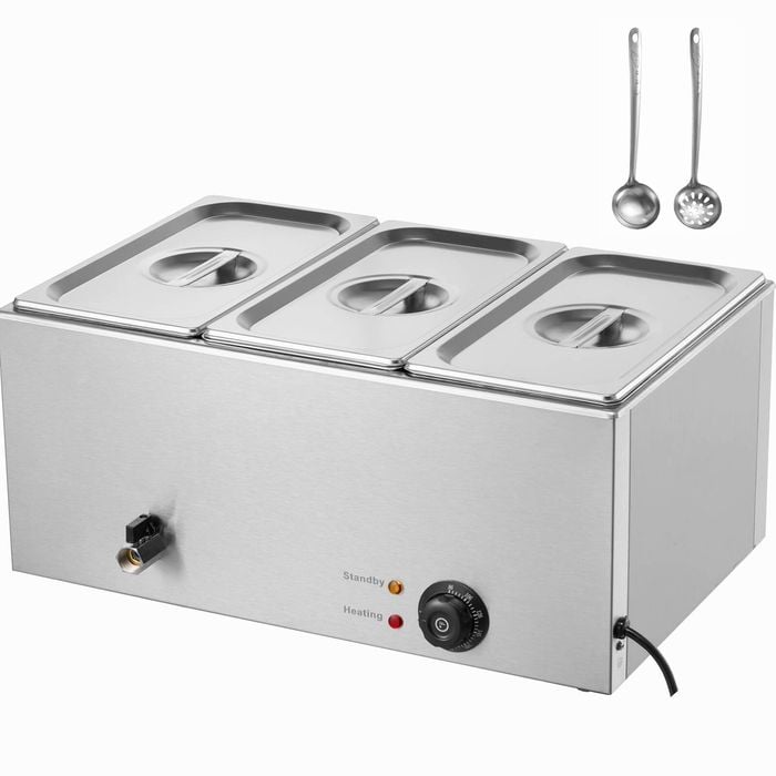VEVOR 54x36x25cm Commercial Electric Food Warmer 3-Pan Countertop Buffet 16.5L Bain Marie