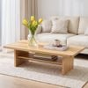 HOMFURN 110cm Coffee Table – 2-Tier Open Shelf, Low Profile, Round Corners, Pine Finish