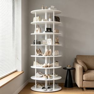 Ufurniture 8-Tier 360°Rotating Shoe Rack Book Storage Lazy Susan Display Rack Freestanding Round Revolving Shoe Shelf White