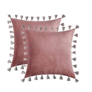 Catzon 2 Pcs Boho Velvet Throw Pillow Covers with Tassels for Couch Bed 50X50cm-Purple