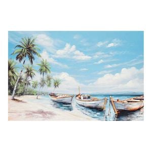 P&P Multicolour Tropical Boats Canvas Art For Coastal Home Interiors
