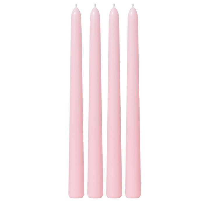 4x Tapered Dinner Candles Unscented Taper Wedding Candle 25cm in Pink - Pink | Candles