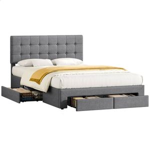 ALFORDSON Bed Frame Double Storage Drawers Adjustable Headboard Grey