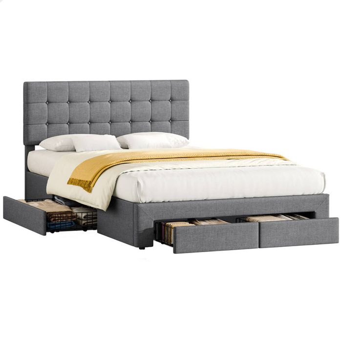 ALFORDSON Bed Frame Double Storage Drawers Adjustable Headboard Grey