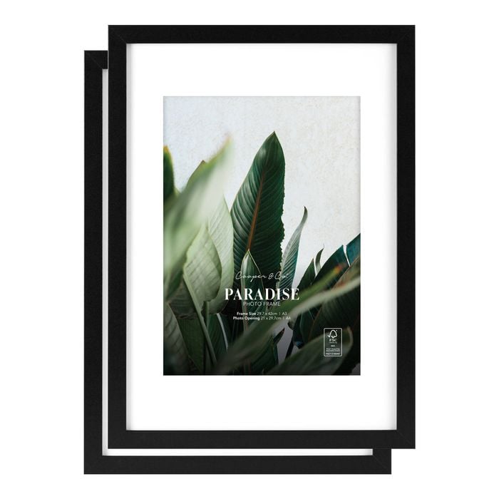 Cooper & Co. Set Of 2 29.7cmx42 Mat to 21x29.7cm Black Premium Paradise Wooden Photo Frame