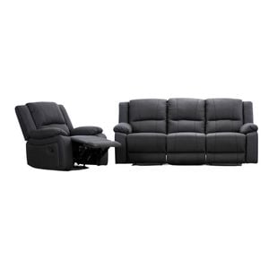 Anderson 1+3 Seater Fabric Electric Recliner Sofa Lounge Chair Set Jet Dark Grey