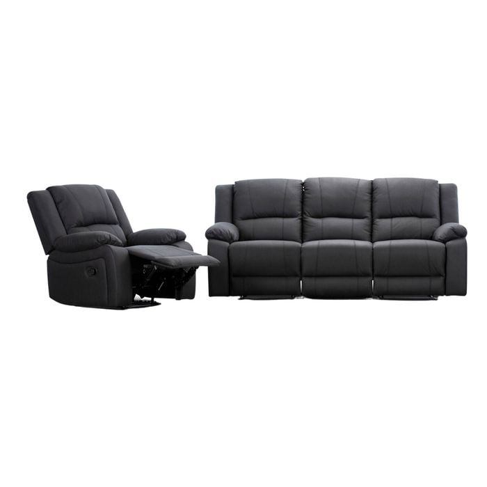 Anderson 1+3 Seater Fabric Electric Recliner Sofa Lounge Chair Set Jet Dark Grey