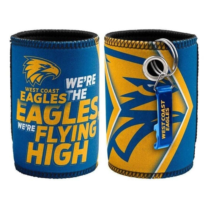 AFL Stubby Can Cooler with Bottle Opener - West Coast Eagles - Rubber Base