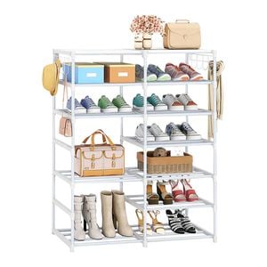 SOGA 12-Tier White Shoe Rack with Hooks