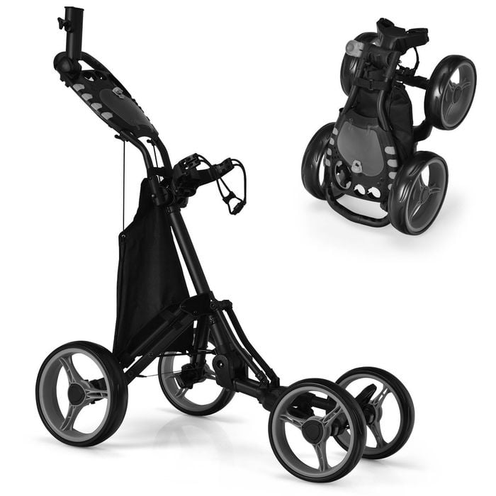 Costway 4 Wheels Golf Buggy Push Trolley Cart Foldable W/umbrella Holder Grey
